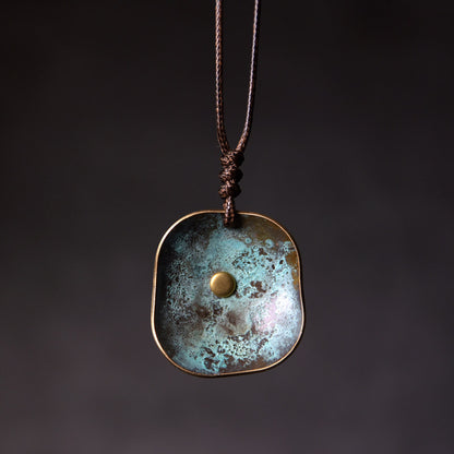 Oxidised Brass Square Pendant Necklace | Handcrafted Unisex NK07