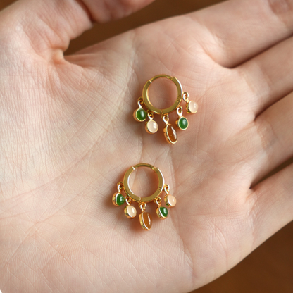 Hetian Jade Charm Hoop Earrings | Gold-Plated Silver Earrings ER13