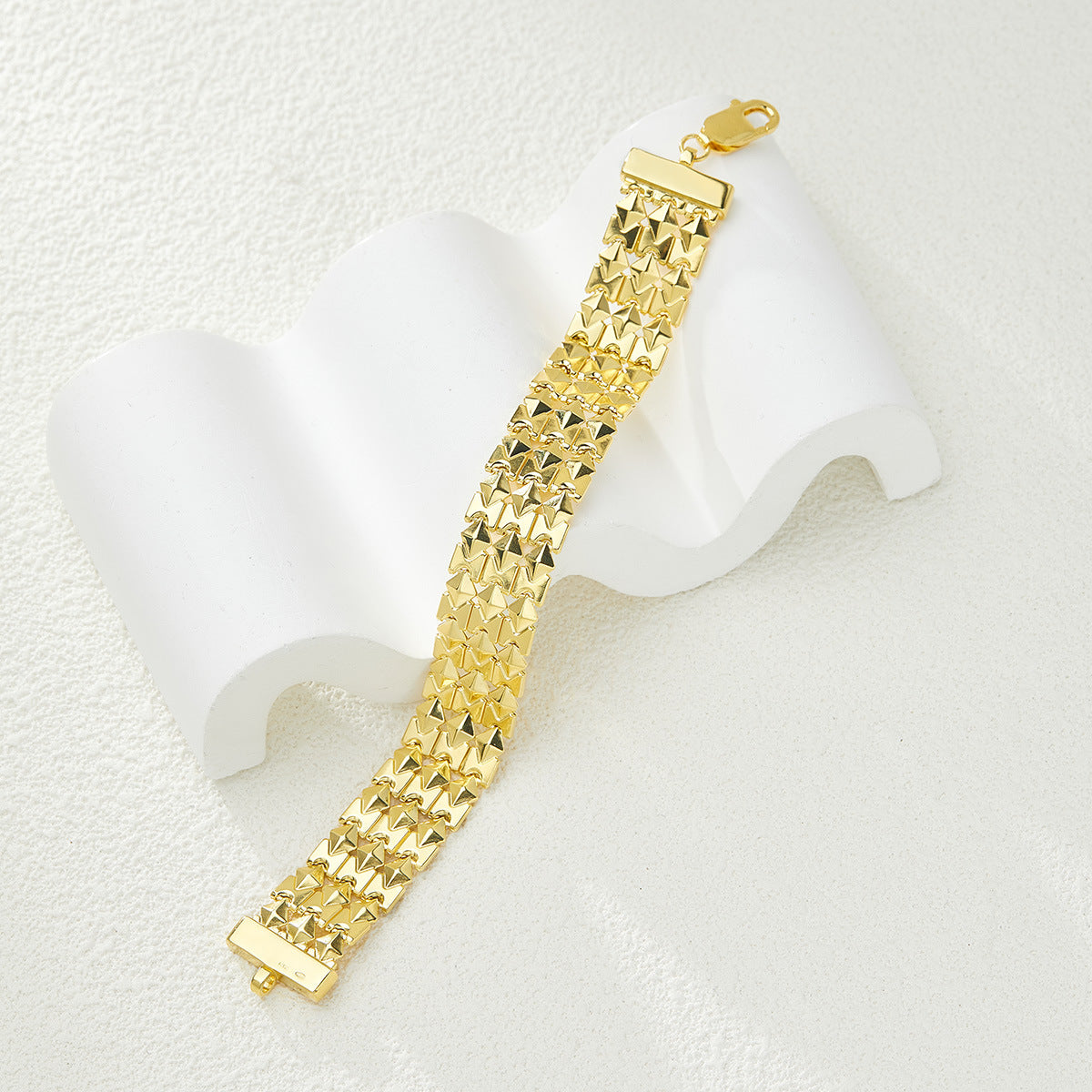 S925 Sterling Silver Triple-Row Geometric Link Bracelet | Bracelet BR10