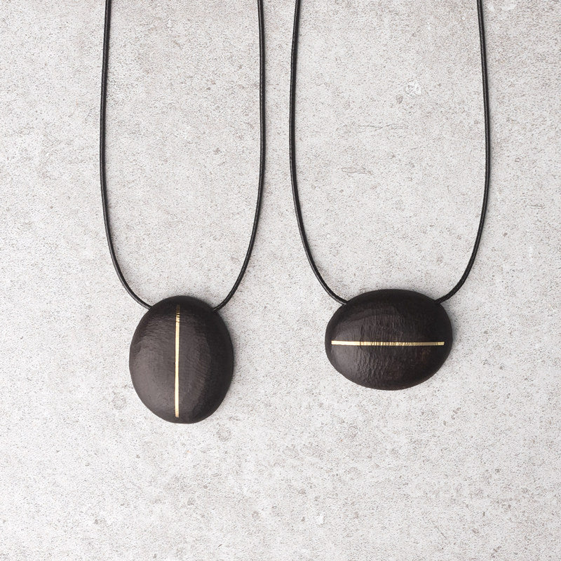 Ebony & Brass Inlay Oval Pendant Necklace | NK02