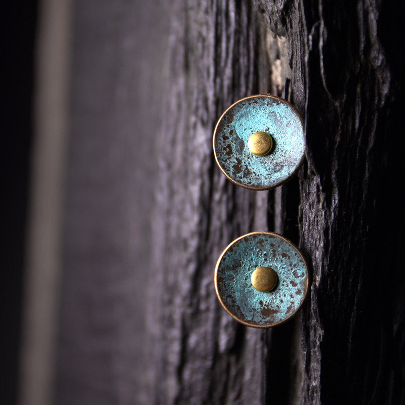 Patinated Bronze Disc Stud Earrings | ER02