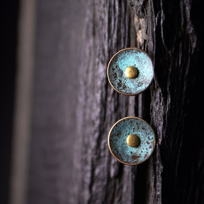 Patinated Bronze Disc Stud Earrings | ER02