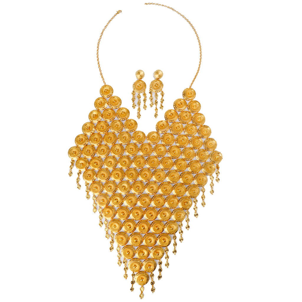 24K Gold Plated Tassel Bridal Jewelry Set - Luminous Wedding Statement | iBrilliance