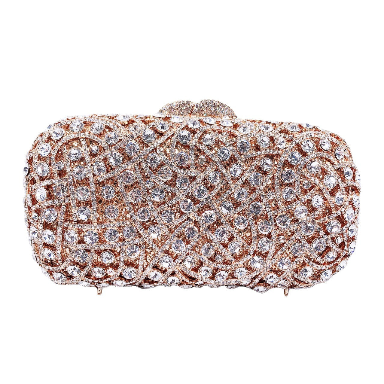 Hollow Rhinestone Evening Clutch Handbag for Women Matching Dress Gold Bottom White Diamond