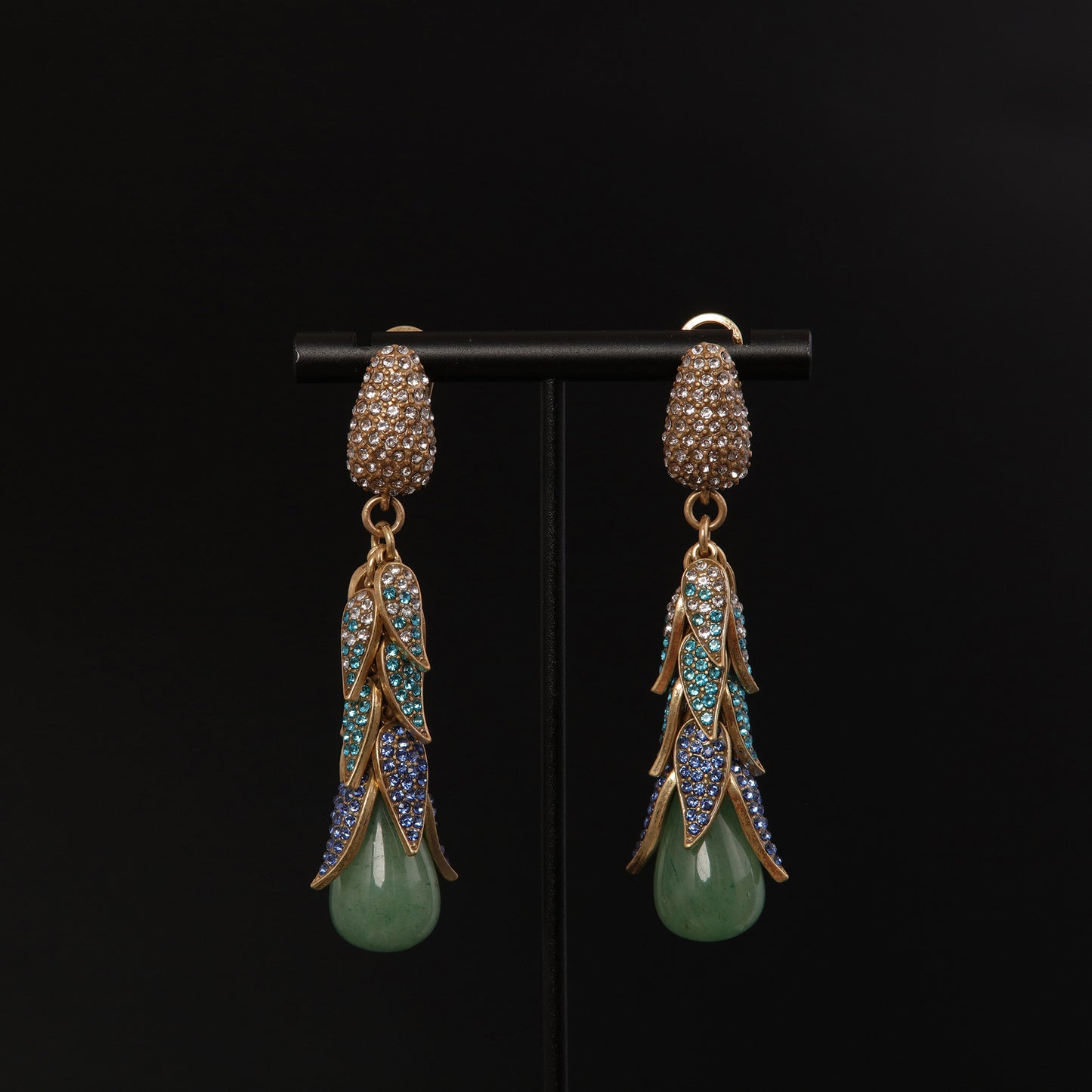 Green Natural Stone Vintage Earrings - Gilded Leaf Elegance | iBrilliance 883722151347_Green Natural Stone
