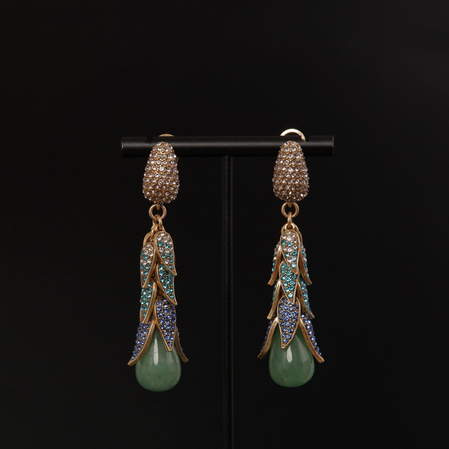 Green Natural Stone Vintage Earrings - Gilded Leaf Elegance | iBrilliance 883722151347_Green Natural Stone
