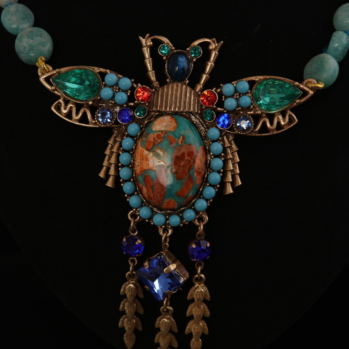 Vintage Bronze Bee Pendant Necklace with Natural Stone - iBrilliance Color