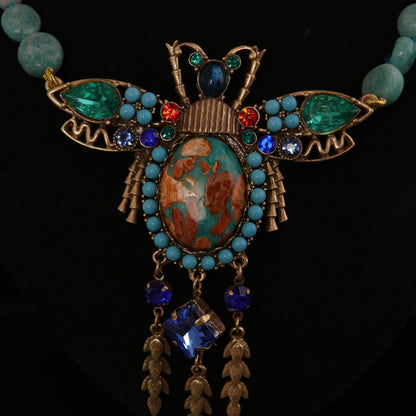 Vintage Bronze Bee Pendant Necklace with Natural Stone - iBrilliance Color