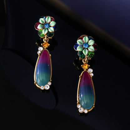 Palace Style Flower Necklace Vintage Set Antique Enamel Painted Bracelet Ear Studs