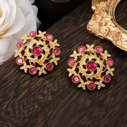 Pink Crystal Radiance: Vintage Round Hollow Earrings | iBrilliance