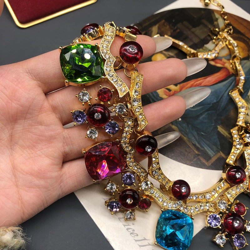 Vintage Colorful Faceted Gemstone Short Necklace Jewelry