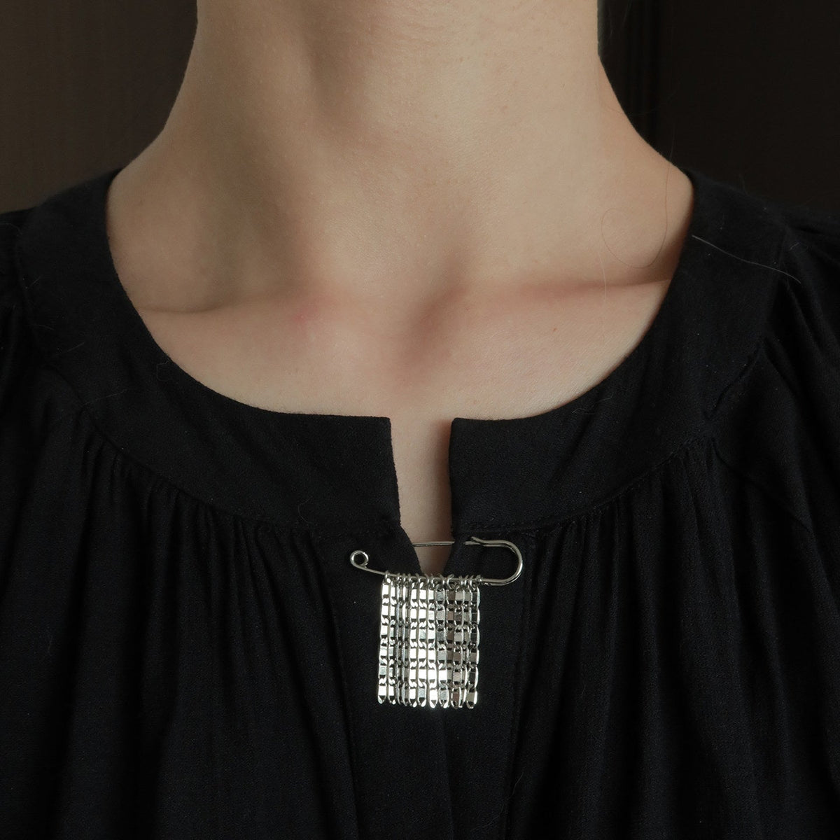 Shimmer Silver Tassel Safety Pin Brooch | Handcrafted | PN02 Brooch
