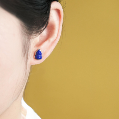 Lanlu Lapis Lazuli Gourd Earrings | Silver Stud Earrings ER19