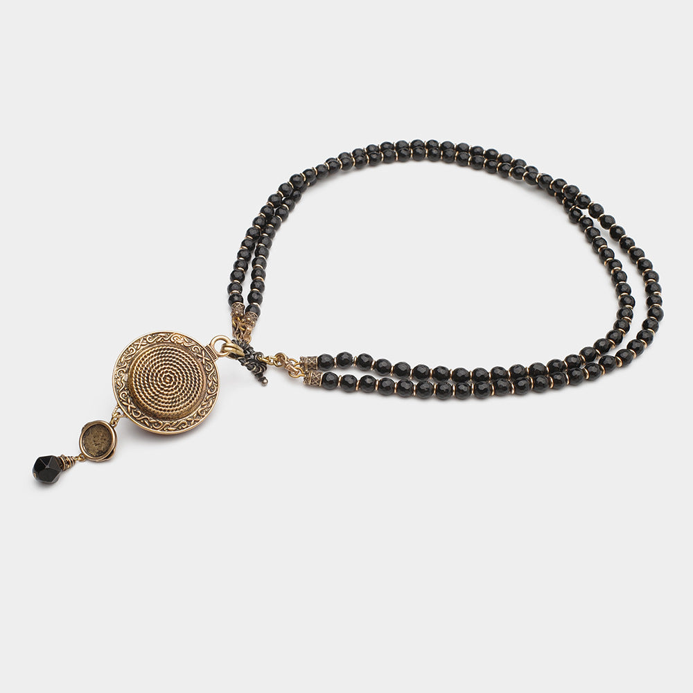 Vintage Red Stone Pendant | Black Agate Necklace R01 - HOUSE OF SHEN