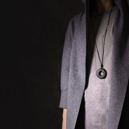 Ebony Wood Ring Pendant Necklace | Handcrafted Wooden Necklace N05