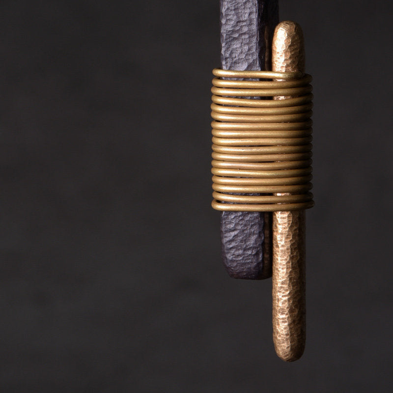 Vintage Ebony & Brass Wire Wrapped Pendant Necklace | NK01