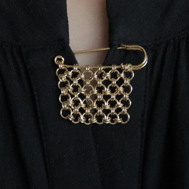 Chainmail Gold Tassel Safety Pin Brooch | Handcrafted | PN01 Brooch