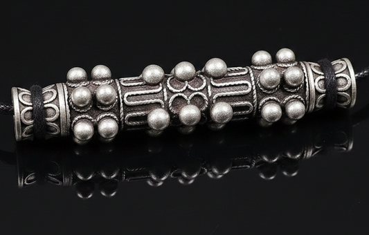 Miao Silver Cylinder Needle Case Pendant Necklace | Vintage Ethnic Wax Rope Long Chain N03