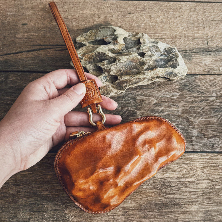 S.Leather Stone-Form Leather Pouch | Handmade Vegetable-Tanned Wristlet Bag P01 Bag