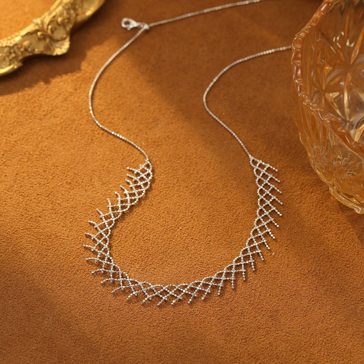 Sterling Silver Lace Fringe Necklace | Adjustable Necklace NK10 Necklace