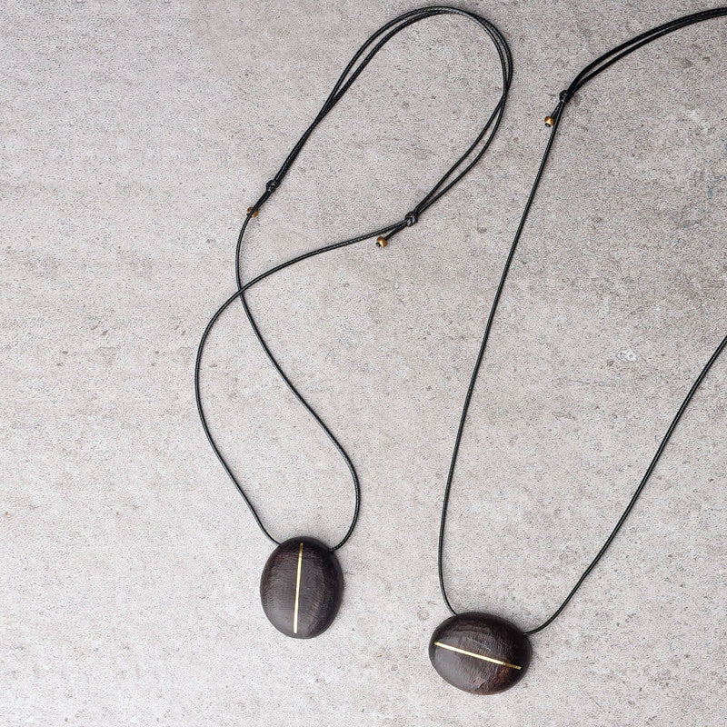 Ebony & Brass Inlay Oval Pendant Necklace | NK02