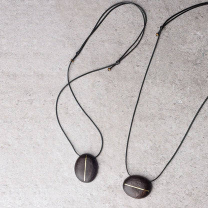 Ebony & Brass Inlay Oval Pendant Necklace | NK02