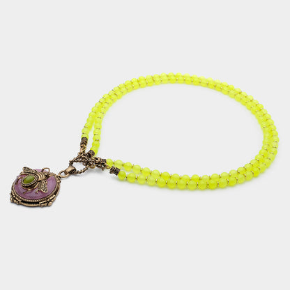 Vintage-Inspired Agate Bee Pendant Necklace | Beaded Necklace NK14 - HOUSE OF SHEN