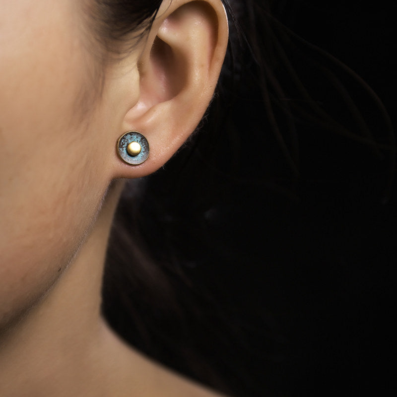 Patinated Bronze Disc Stud Earrings | ER02