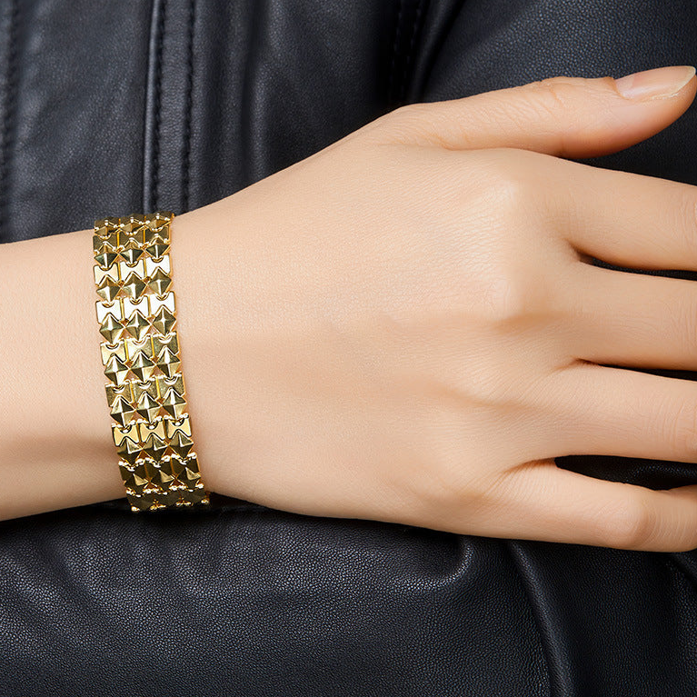 S925 Sterling Silver Triple-Row Geometric Link Bracelet | Bracelet BR10