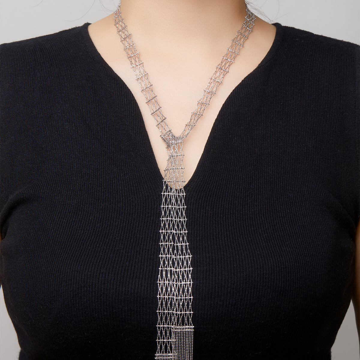 Sterling Silver Lace Fringe Scarf Necklace | Lariat Necklace NK12