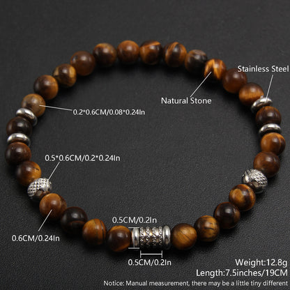 Crystal Tiger Eye Natural Stone Beaded Bracelet, Vintage Stainless Steel Bracelet NK07-3