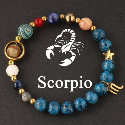 Twelve Constellations Bracelet Beaded Natural Stone Bracelet Universe Space Eight Planets Stone Picture Stone