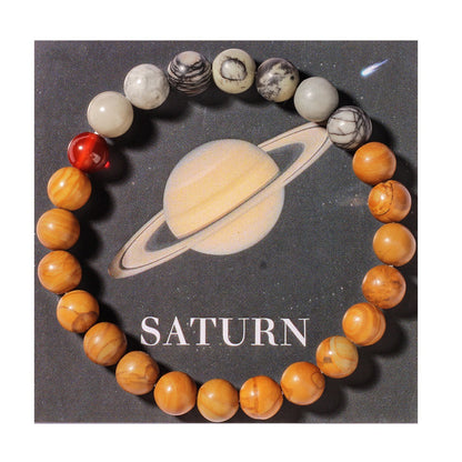 Cosmic Eight Planets Stone Bracelet for Men Beaded Tiger Eye Stone Saturn Beaded Bracelet Starry Sky