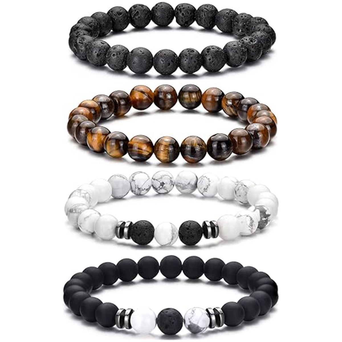 Four-piece Set Natural Stone Bracelet Jewelry Volcanic Stone Tiger Eye Stone Men's Bracelet Stone Beads