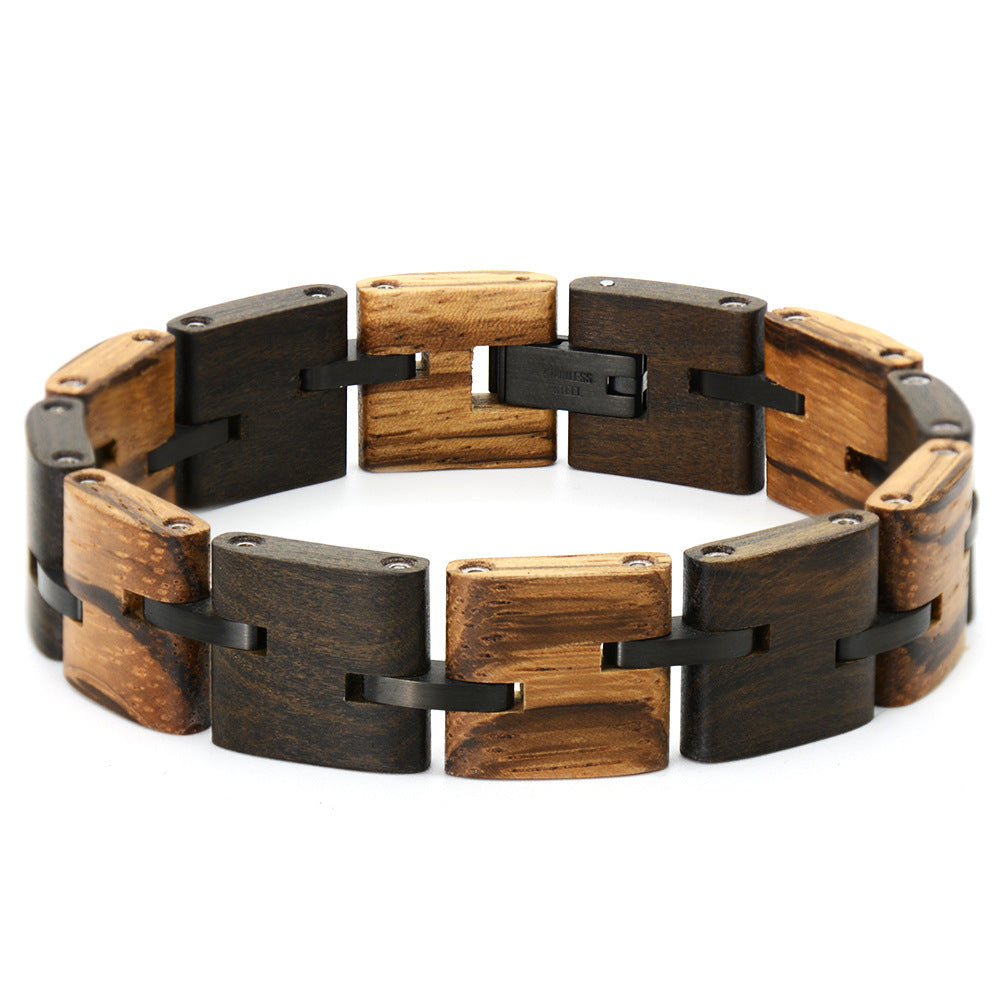 Sandalwood Bracelet | Vintage Stainless Steel & Natural Wood Bracelet