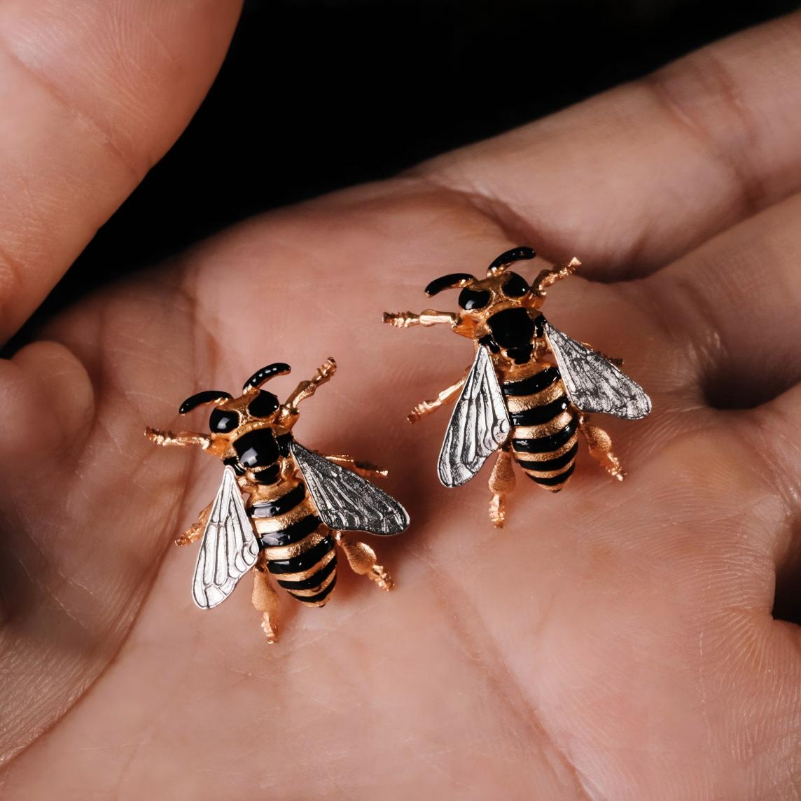 Wondrous Bee Stud Earrings | 925 Silver Enamel Artisan Earrings E01