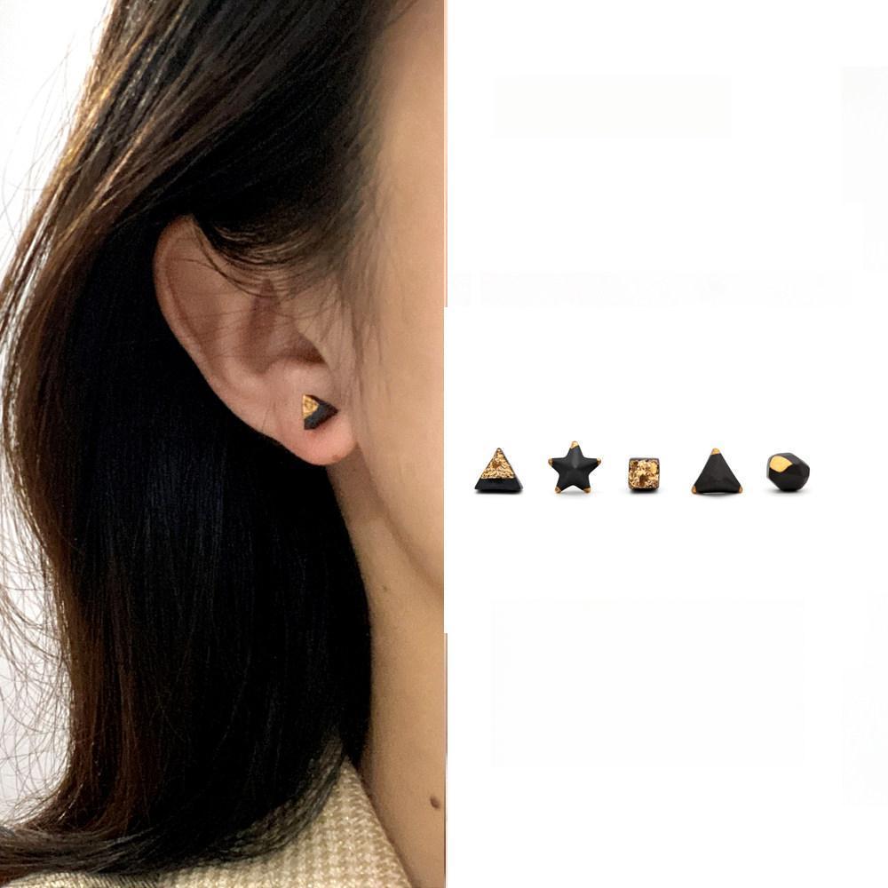 Black & Gold Ceramic Classics | 5-Piece Stud Set 002 Earring