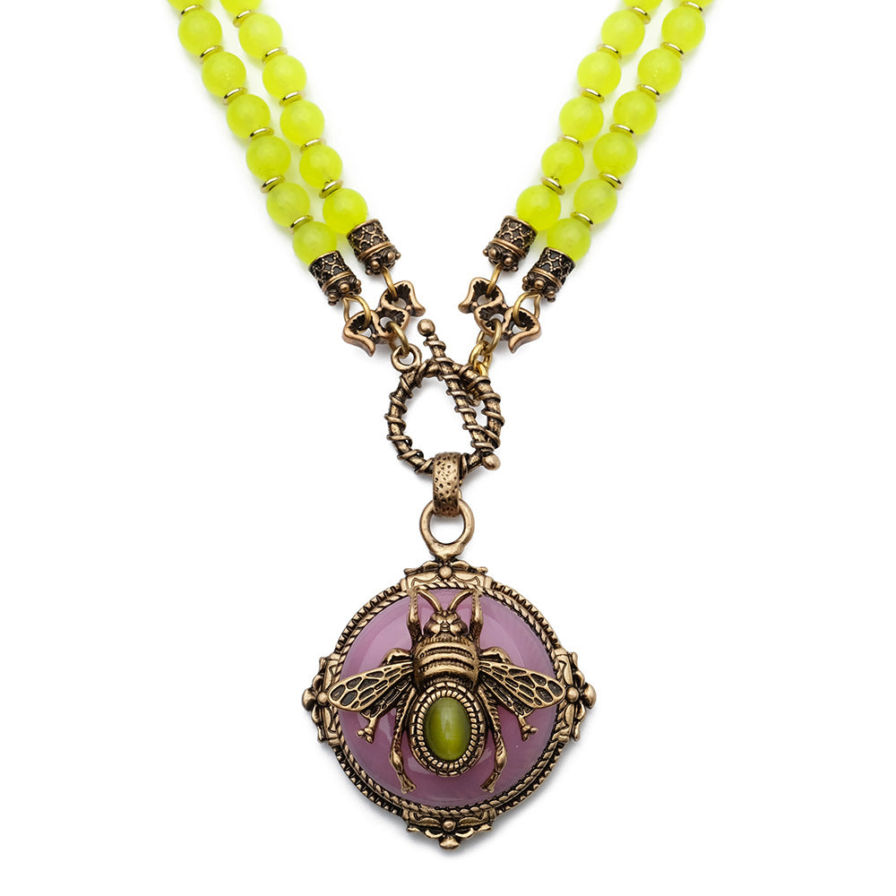 Vintage-Inspired Agate Bee Pendant Necklace | Beaded Necklace NK14 - HOUSE OF SHEN