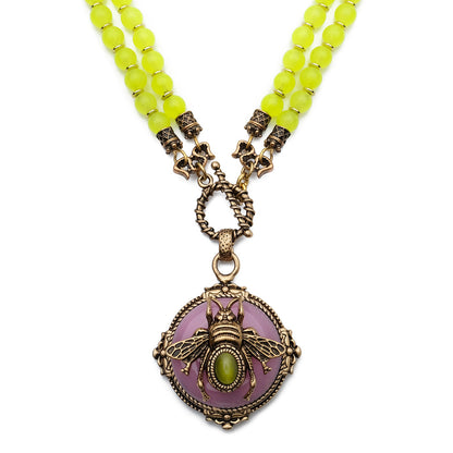 Vintage-Inspired Agate Bee Pendant Necklace | Beaded Necklace NK14 - HOUSE OF SHEN