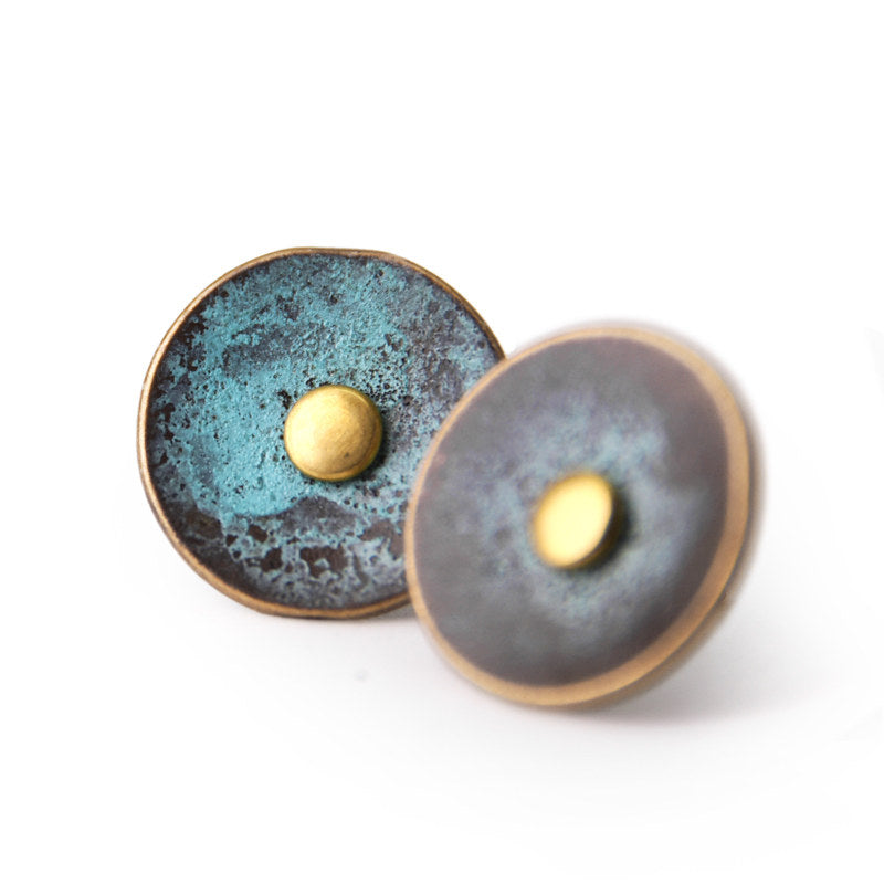 Patinated Bronze Disc Stud Earrings | ER02
