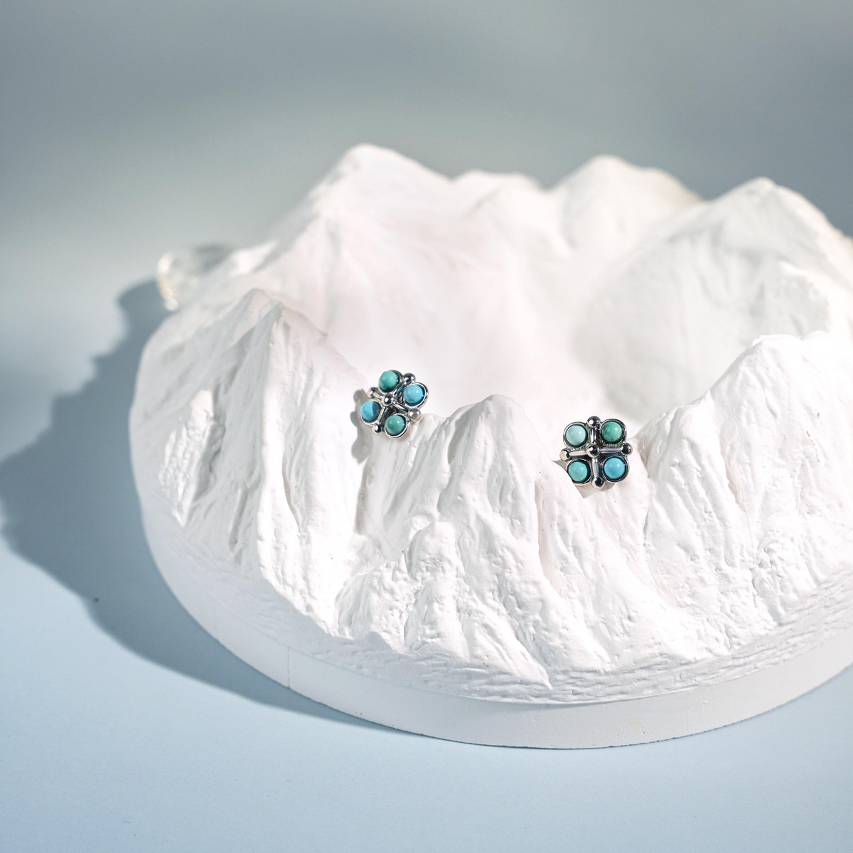 Natural Turquoise Clover Stud Earrings | Sterling Silver Earrings ER10