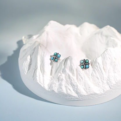 Natural Turquoise Clover Stud Earrings | Sterling Silver Earrings ER10