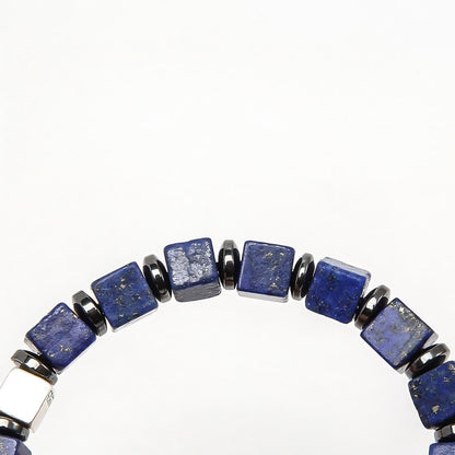 Lapis Lazuli & Black Onyx Cube Bead Bracelet | S925 Silver INSIGHT Collection B01