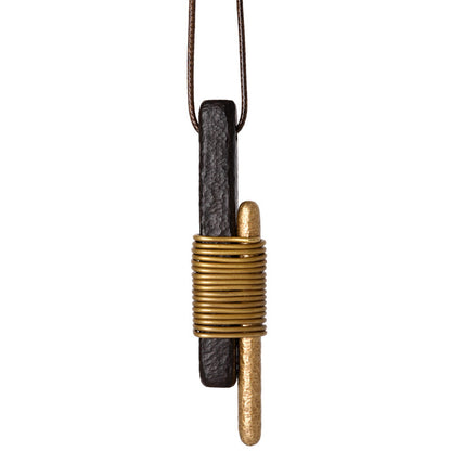 Vintage Ebony & Brass Wire Wrapped Pendant Necklace | NK01