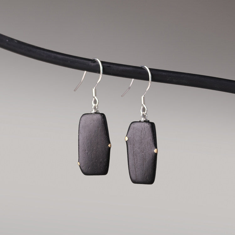 Ebony & Brass Dot Geometric Drop Earrings | ER01