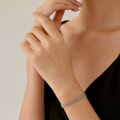 S925 Sterling Silver Double-Sided Lace Bracelet | Woven Bracelet BR08