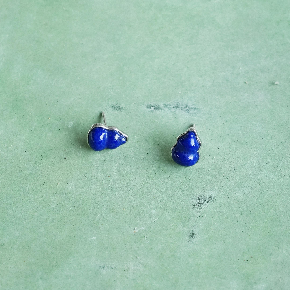 Lanlu Lapis Lazuli Gourd Earrings | Silver Stud Earrings ER19