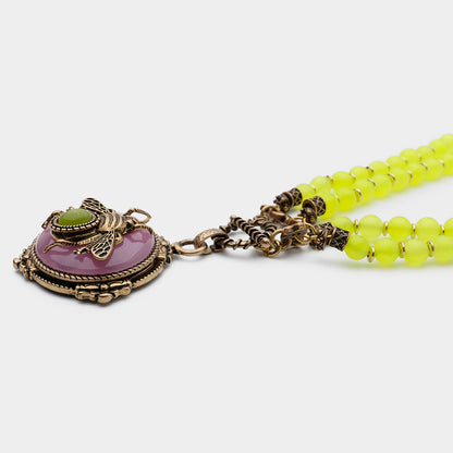 Vintage-Inspired Agate Bee Pendant Necklace | Beaded Necklace NK14 - HOUSE OF SHEN