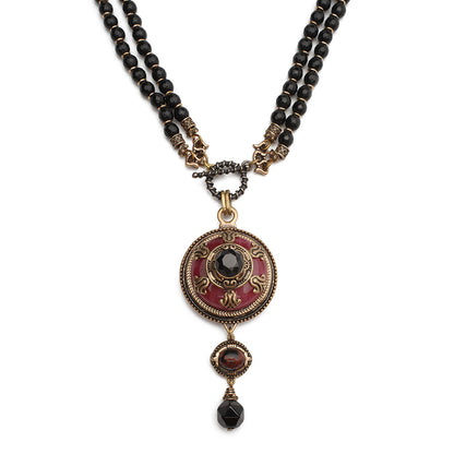 Vintage Red Stone Pendant | Black Agate Necklace R01 - HOUSE OF SHEN