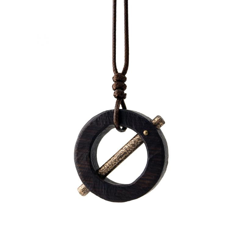 Ebony Wood Circle Pendant Necklace | Handcrafted Wooden Necklace N01 iBrilliance